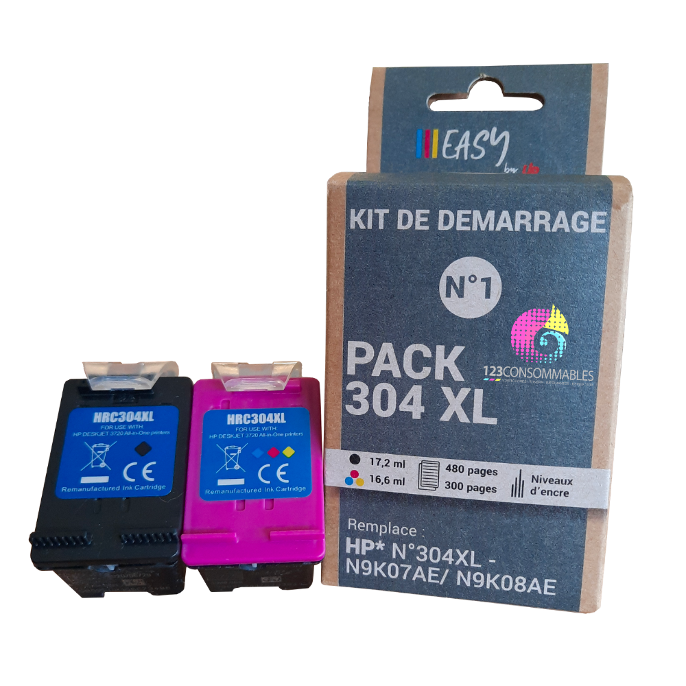 EASY-KIT Pack N°1 de 2 cartouches compatibles HP 304XL – Noir + Couleur